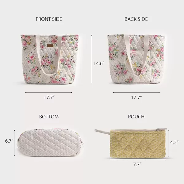 imageMaison d Hermine Shopping Bag Cotton Quilted Tote Bag with Zipper Pockets ampamp Small Pouch Grocery Bag for Work Travel Lunch3  Sweet Rose Lavender  Lush