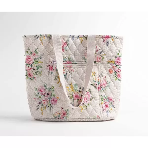 imageMaison d Hermine Shopping Bag Cotton Quilted Tote Bag with Zipper Pockets ampamp Small Pouch Grocery Bag for Work Travel Lunch3  Sweet Rose Lavender  Lush