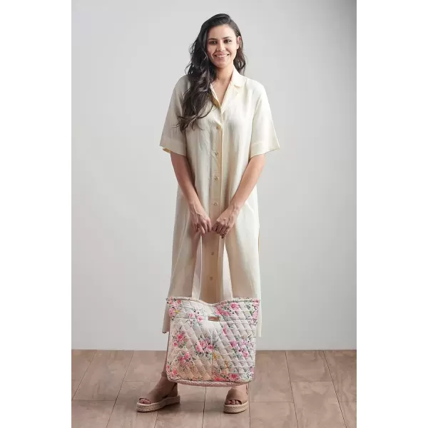 imageMaison d Hermine Shopping Bag Cotton Quilted Tote Bag with Zipper Pockets ampamp Small Pouch Grocery Bag for Work Travel Lunch3  Sweet Rose Lavender  Lush