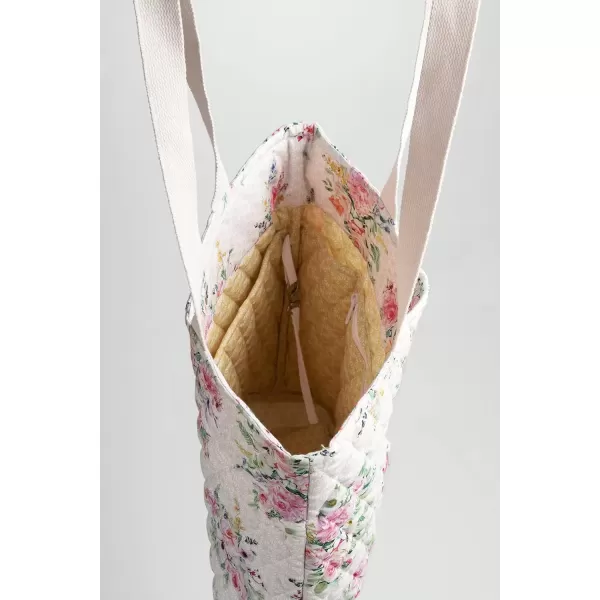 imageMaison d Hermine Shopping Bag Cotton Quilted Tote Bag with Zipper Pockets ampamp Small Pouch Grocery Bag for Work Travel Lunch3  Sweet Rose Lavender  Lush