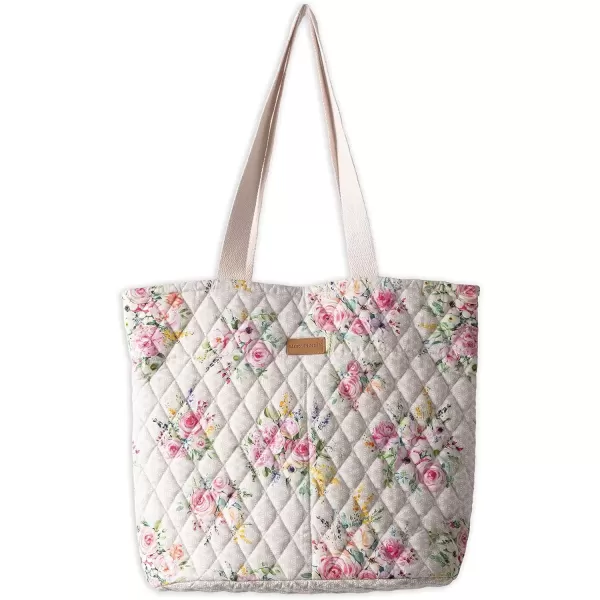 imageMaison d Hermine Shopping Bag Cotton Quilted Tote Bag with Zipper Pockets ampamp Small Pouch Grocery Bag for Work Travel Lunch3  Sweet Rose Lavender  Lush