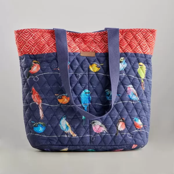 imageMaison d Hermine Shopping Bag Cotton Quilted Tote Bag with Zipper Pockets ampamp Small Pouch Grocery Bag for Work Travel Lunch30  Birdies on Wire