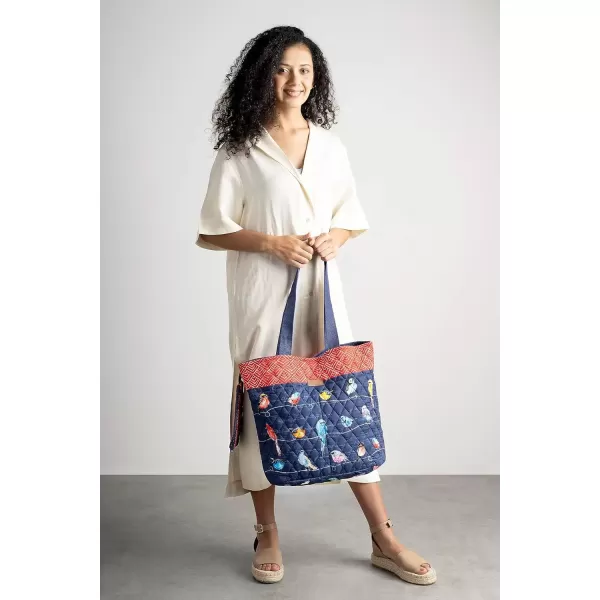 imageMaison d Hermine Shopping Bag Cotton Quilted Tote Bag with Zipper Pockets ampamp Small Pouch Grocery Bag for Work Travel Lunch30  Birdies on Wire