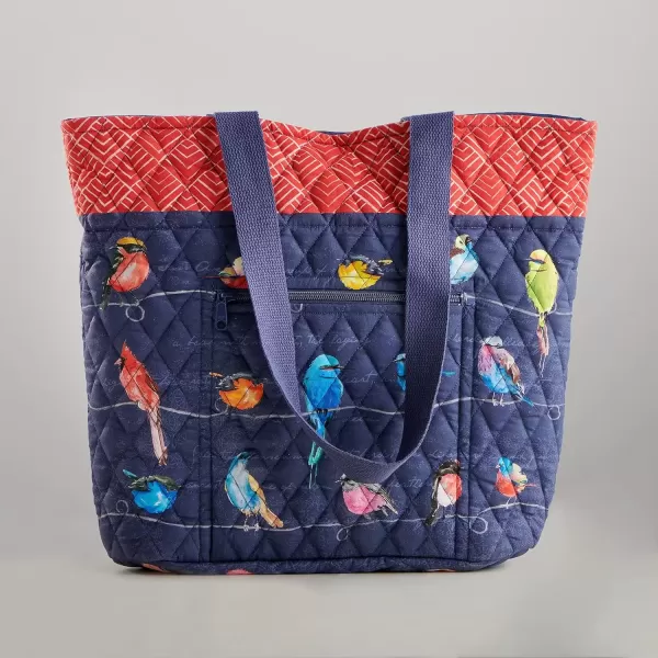 imageMaison d Hermine Shopping Bag Cotton Quilted Tote Bag with Zipper Pockets ampamp Small Pouch Grocery Bag for Work Travel Lunch30  Birdies on Wire