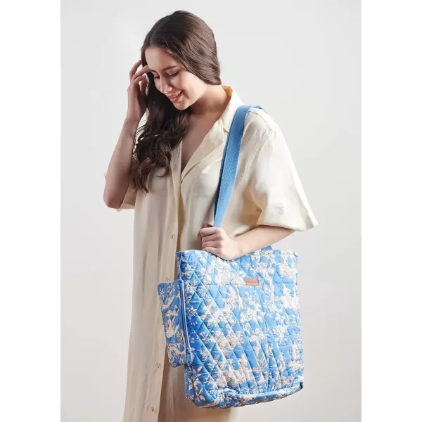 imageMaison d Hermine Shopping Bag Cotton Quilted Tote Bag with Zipper Pockets ampamp Small Pouch Grocery Bag for Work Travel Lunch31  Joli Jouy
