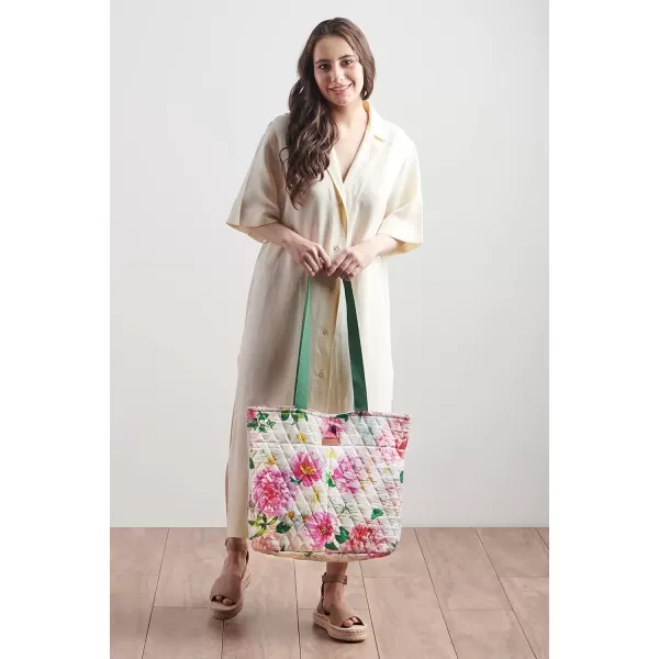 imageMaison d Hermine Shopping Bag Cotton Quilted Tote Bag with Zipper Pockets ampamp Small Pouch Grocery Bag for Work Travel Lunch33  Pivoine