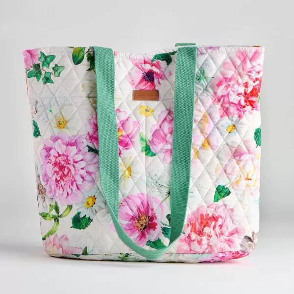 imageMaison d Hermine Shopping Bag Cotton Quilted Tote Bag with Zipper Pockets ampamp Small Pouch Grocery Bag for Work Travel Lunch33  Pivoine
