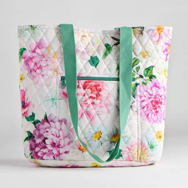imageMaison d Hermine Shopping Bag Cotton Quilted Tote Bag with Zipper Pockets ampamp Small Pouch Grocery Bag for Work Travel Lunch33  Pivoine