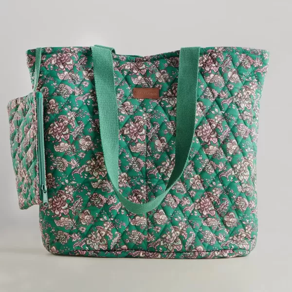 imageMaison d Hermine Shopping Bag Cotton Quilted Tote Bag with Zipper Pockets ampamp Small Pouch Grocery Bag for Work Travel Lunch34  Surya  Green