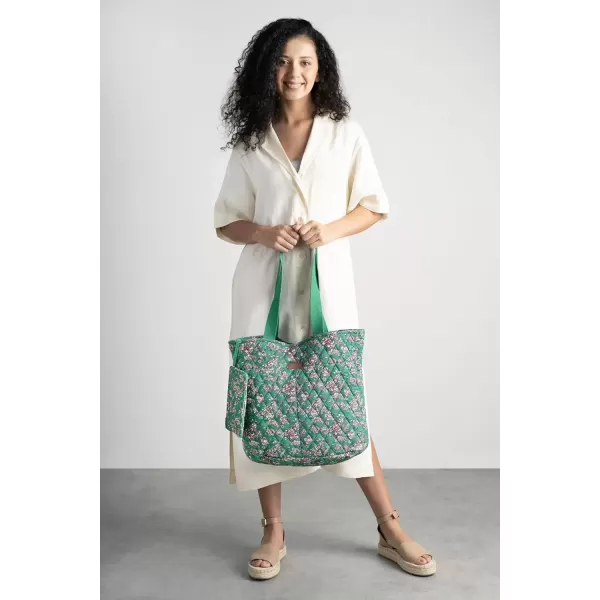 imageMaison d Hermine Shopping Bag Cotton Quilted Tote Bag with Zipper Pockets ampamp Small Pouch Grocery Bag for Work Travel Lunch34  Surya  Green