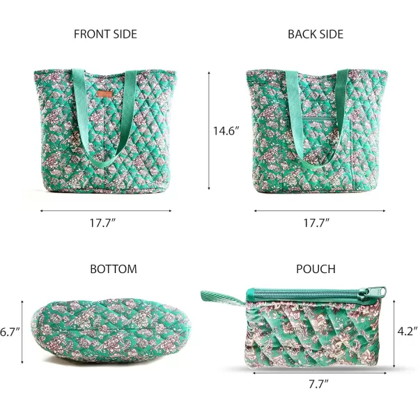 imageMaison d Hermine Shopping Bag Cotton Quilted Tote Bag with Zipper Pockets ampamp Small Pouch Grocery Bag for Work Travel Lunch34  Surya  Green