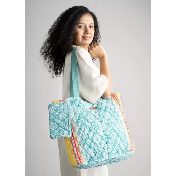 imageMaison d Hermine Shopping Bag Cotton Quilted Tote Bag with Zipper Pockets ampamp Small Pouch Grocery Bag for Work Travel Lunch35  Katmandou  Turquoise