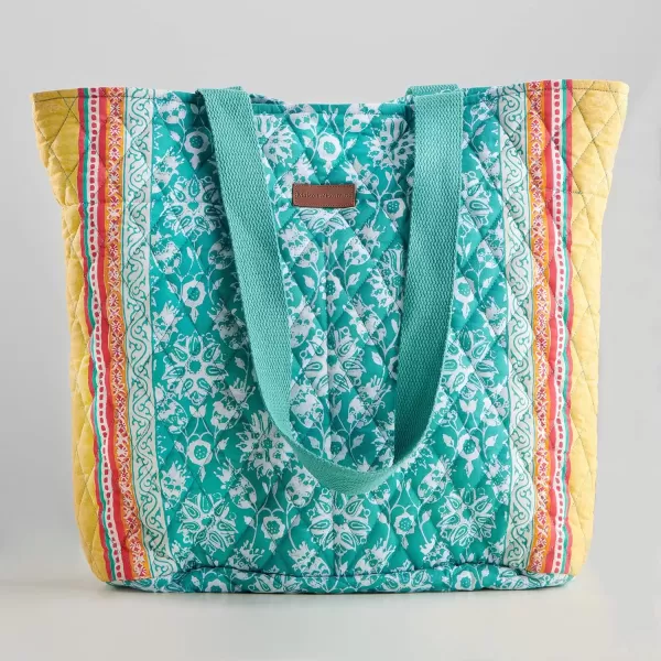 imageMaison d Hermine Shopping Bag Cotton Quilted Tote Bag with Zipper Pockets ampamp Small Pouch Grocery Bag for Work Travel Lunch35  Katmandou  Turquoise