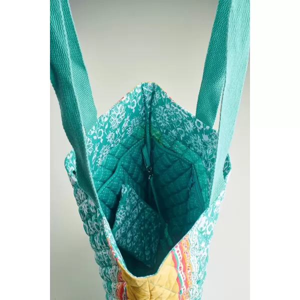 imageMaison d Hermine Shopping Bag Cotton Quilted Tote Bag with Zipper Pockets ampamp Small Pouch Grocery Bag for Work Travel Lunch35  Katmandou  Turquoise