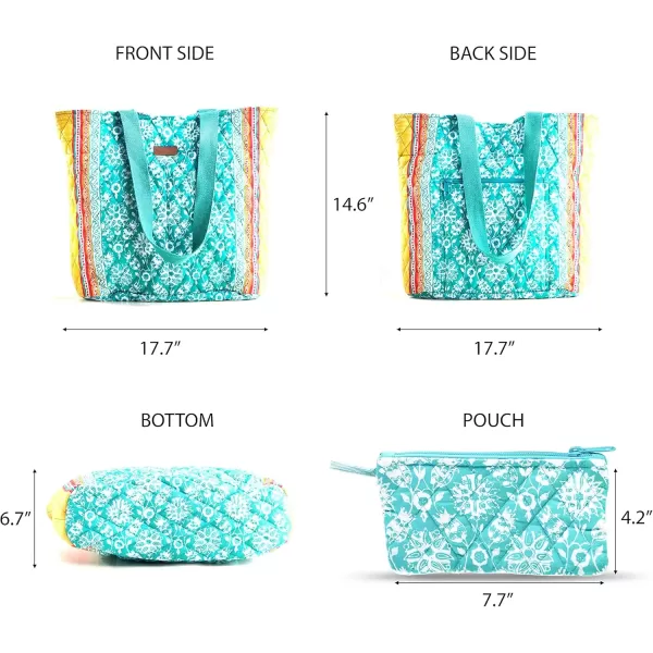 imageMaison d Hermine Shopping Bag Cotton Quilted Tote Bag with Zipper Pockets ampamp Small Pouch Grocery Bag for Work Travel Lunch35  Katmandou  Turquoise
