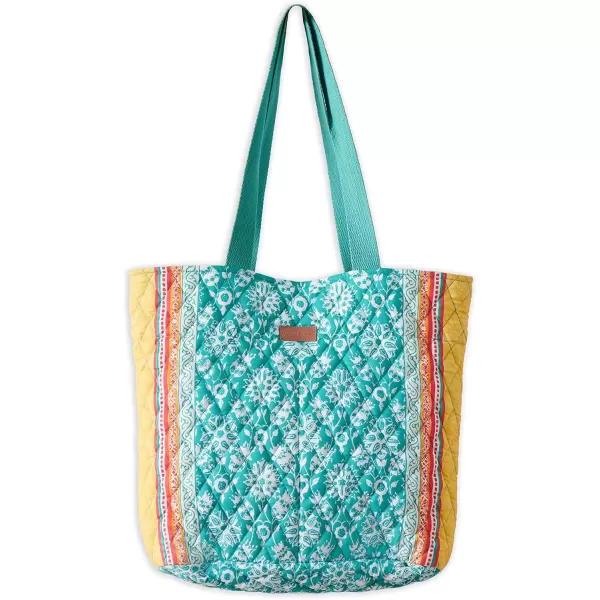 imageMaison d Hermine Shopping Bag Cotton Quilted Tote Bag with Zipper Pockets ampamp Small Pouch Grocery Bag for Work Travel Lunch35  Katmandou  Turquoise