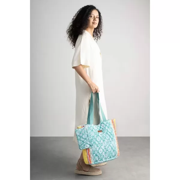 imageMaison d Hermine Shopping Bag Cotton Quilted Tote Bag with Zipper Pockets ampamp Small Pouch Grocery Bag for Work Travel Lunch35  Katmandou  Turquoise