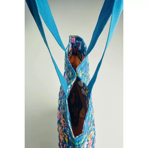 imageMaison d Hermine Shopping Bag Cotton Quilted Tote Bag with Zipper Pockets ampamp Small Pouch Grocery Bag for Work Travel Lunch36  Happy Florals  Blue