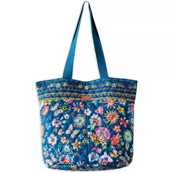 imageMaison d Hermine Shopping Bag Cotton Quilted Tote Bag with Zipper Pockets ampamp Small Pouch Grocery Bag for Work Travel Lunch36  Happy Florals  Blue