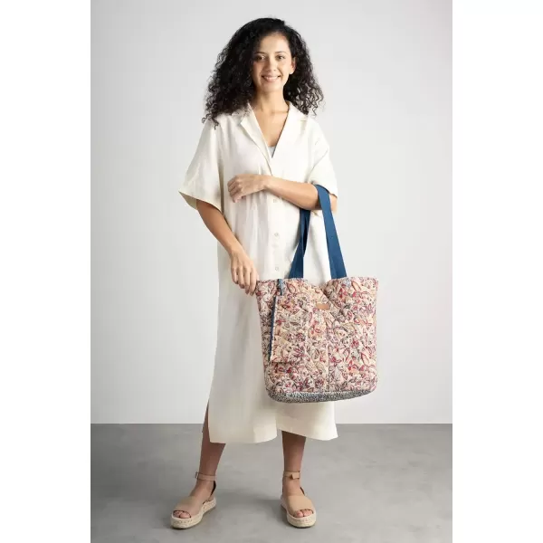imageMaison d Hermine Shopping Bag Cotton Quilted Tote Bag with Zipper Pockets ampamp Small Pouch Grocery Bag for Work Travel Lunch37  Kerala  Blue
