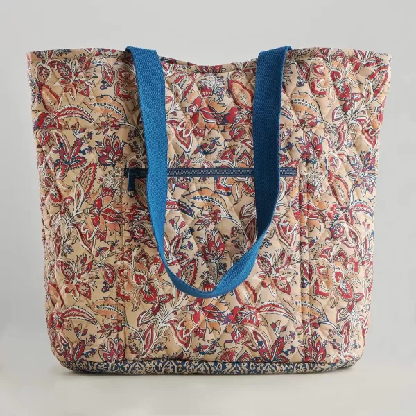 imageMaison d Hermine Shopping Bag Cotton Quilted Tote Bag with Zipper Pockets ampamp Small Pouch Grocery Bag for Work Travel Lunch37  Kerala  Blue