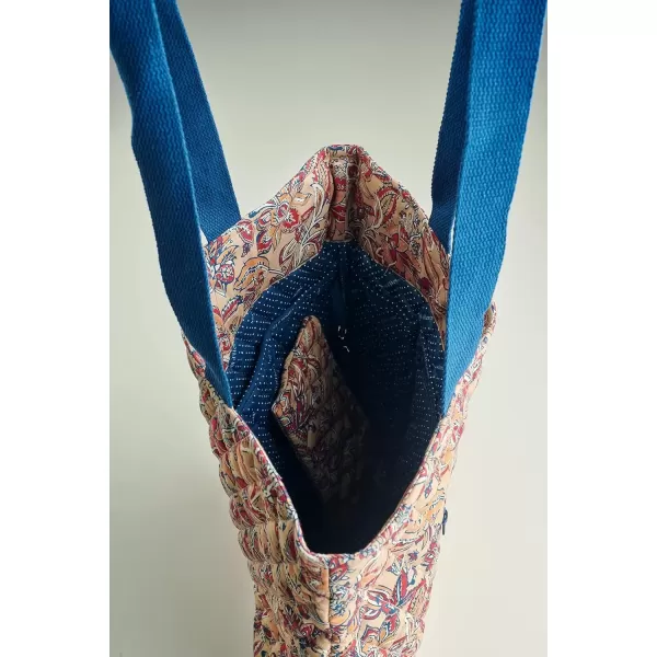imageMaison d Hermine Shopping Bag Cotton Quilted Tote Bag with Zipper Pockets ampamp Small Pouch Grocery Bag for Work Travel Lunch37  Kerala  Blue