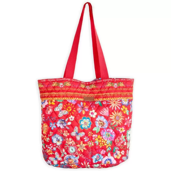 imageMaison d Hermine Shopping Bag Cotton Quilted Tote Bag with Zipper Pockets ampamp Small Pouch Grocery Bag for Work Travel Lunch38  Happy Florals  Red