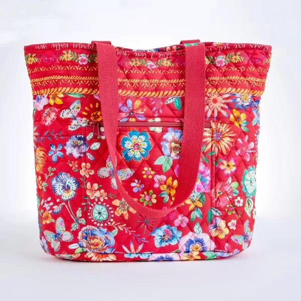 imageMaison d Hermine Shopping Bag Cotton Quilted Tote Bag with Zipper Pockets ampamp Small Pouch Grocery Bag for Work Travel Lunch38  Happy Florals  Red
