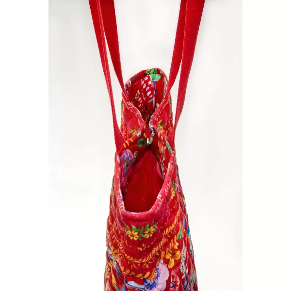 imageMaison d Hermine Shopping Bag Cotton Quilted Tote Bag with Zipper Pockets ampamp Small Pouch Grocery Bag for Work Travel Lunch38  Happy Florals  Red