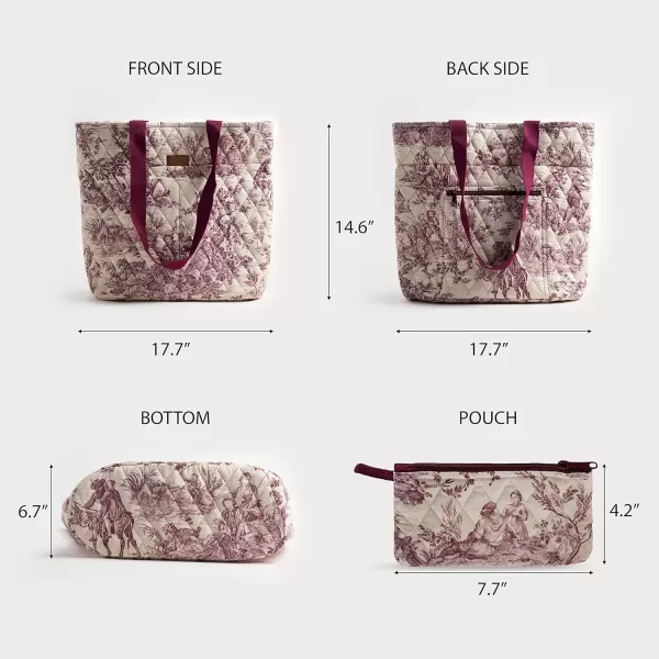 imageMaison d Hermine Shopping Bag Cotton Quilted Tote Bag with Zipper Pockets ampamp Small Pouch Grocery Bag for Work Travel Lunch4  the Miller  Red