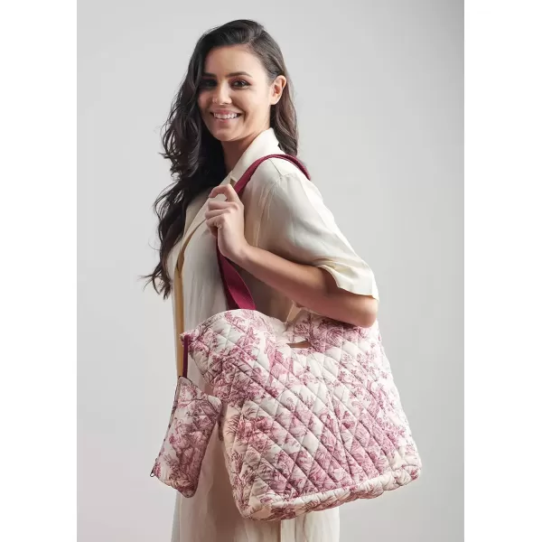 imageMaison d Hermine Shopping Bag Cotton Quilted Tote Bag with Zipper Pockets ampamp Small Pouch Grocery Bag for Work Travel Lunch4  the Miller  Red