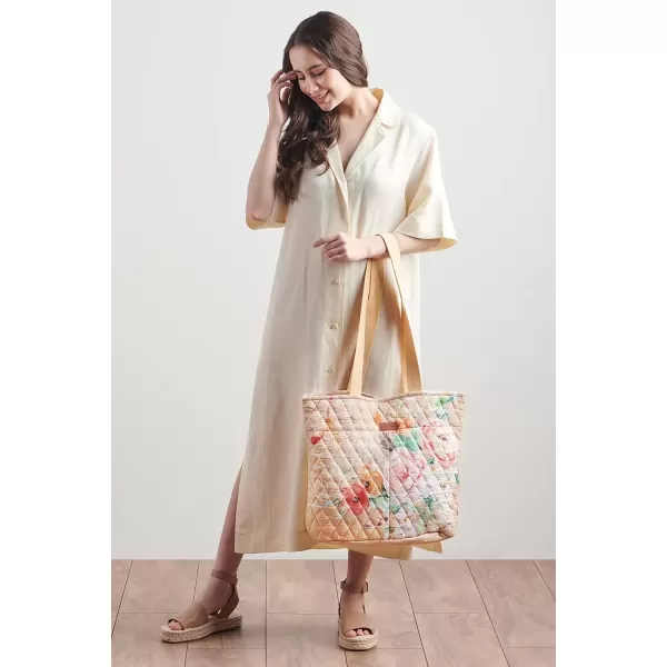 imageMaison d Hermine Shopping Bag Cotton Quilted Tote Bag with Zipper Pockets ampamp Small Pouch Grocery Bag for Work Travel Lunch40  Ibiza