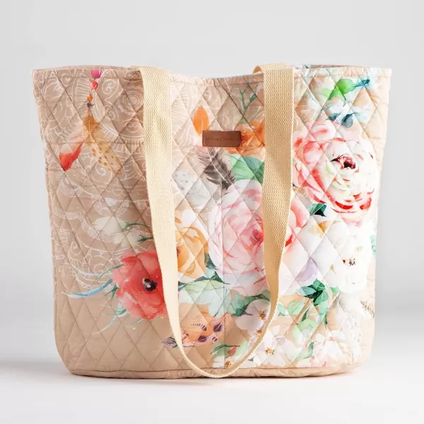imageMaison d Hermine Shopping Bag Cotton Quilted Tote Bag with Zipper Pockets ampamp Small Pouch Grocery Bag for Work Travel Lunch40  Ibiza