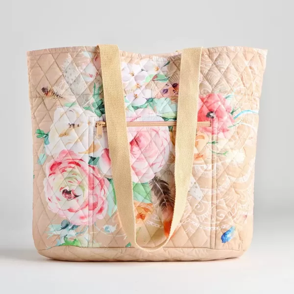 imageMaison d Hermine Shopping Bag Cotton Quilted Tote Bag with Zipper Pockets ampamp Small Pouch Grocery Bag for Work Travel Lunch40  Ibiza