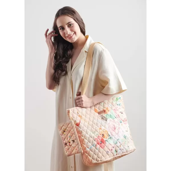 imageMaison d Hermine Shopping Bag Cotton Quilted Tote Bag with Zipper Pockets ampamp Small Pouch Grocery Bag for Work Travel Lunch40  Ibiza