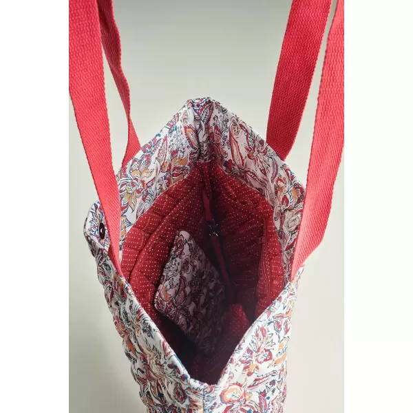 imageMaison d Hermine Shopping Bag Cotton Quilted Tote Bag with Zipper Pockets ampamp Small Pouch Grocery Bag for Work Travel Lunch41  Kerala  Red