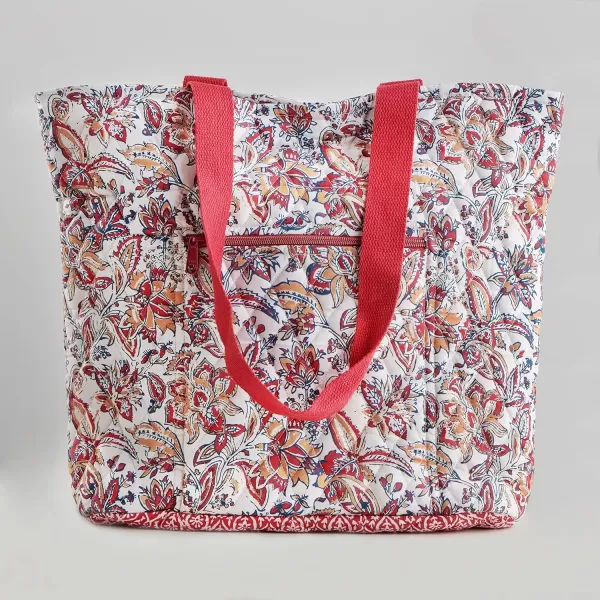imageMaison d Hermine Shopping Bag Cotton Quilted Tote Bag with Zipper Pockets ampamp Small Pouch Grocery Bag for Work Travel Lunch41  Kerala  Red