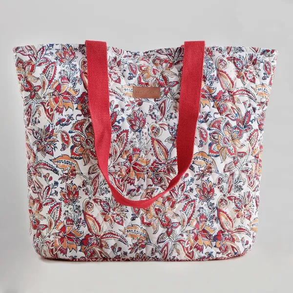 imageMaison d Hermine Shopping Bag Cotton Quilted Tote Bag with Zipper Pockets ampamp Small Pouch Grocery Bag for Work Travel Lunch41  Kerala  Red