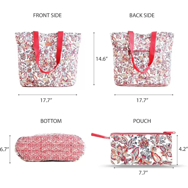 imageMaison d Hermine Shopping Bag Cotton Quilted Tote Bag with Zipper Pockets ampamp Small Pouch Grocery Bag for Work Travel Lunch41  Kerala  Red