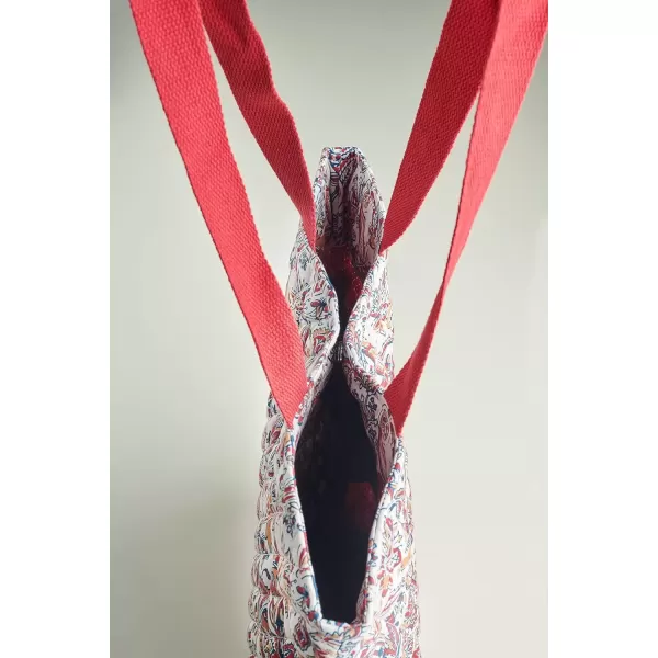 imageMaison d Hermine Shopping Bag Cotton Quilted Tote Bag with Zipper Pockets ampamp Small Pouch Grocery Bag for Work Travel Lunch41  Kerala  Red