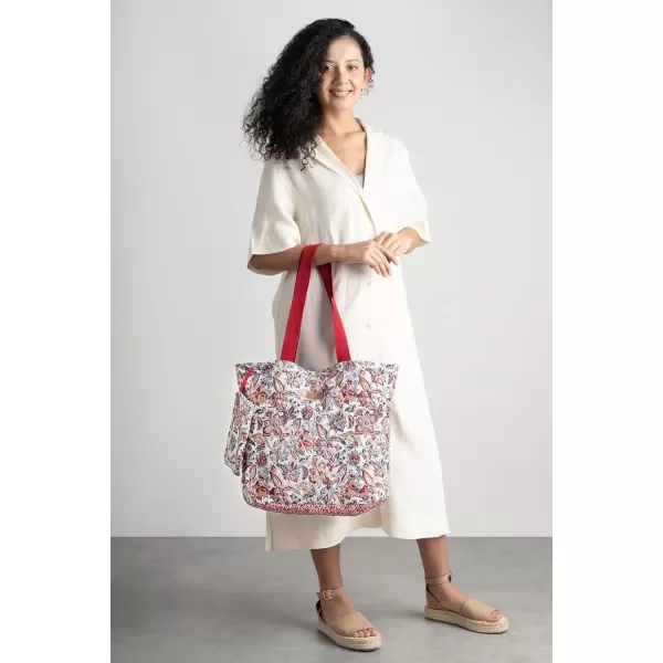 imageMaison d Hermine Shopping Bag Cotton Quilted Tote Bag with Zipper Pockets ampamp Small Pouch Grocery Bag for Work Travel Lunch41  Kerala  Red