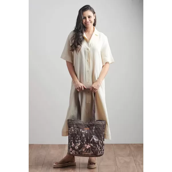 imageMaison d Hermine Shopping Bag Cotton Quilted Tote Bag with Zipper Pockets ampamp Small Pouch Grocery Bag for Work Travel Lunch42  Meadow Florals
