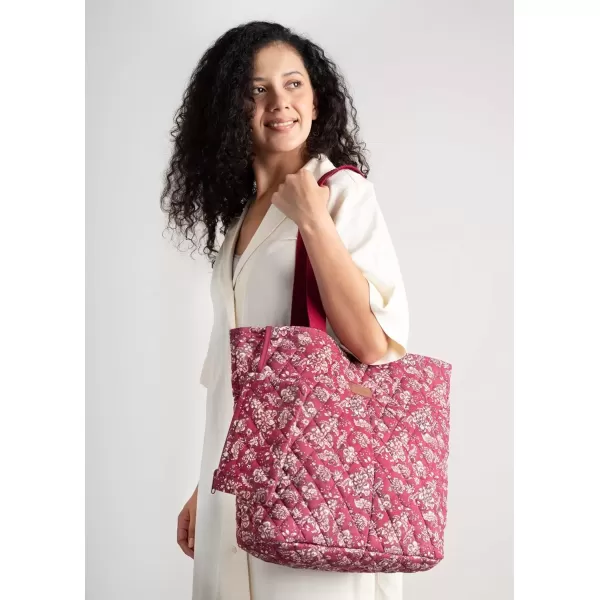 imageMaison d Hermine Shopping Bag Cotton Quilted Tote Bag with Zipper Pockets ampamp Small Pouch Grocery Bag for Work Travel Lunch43  Surya  Maroon