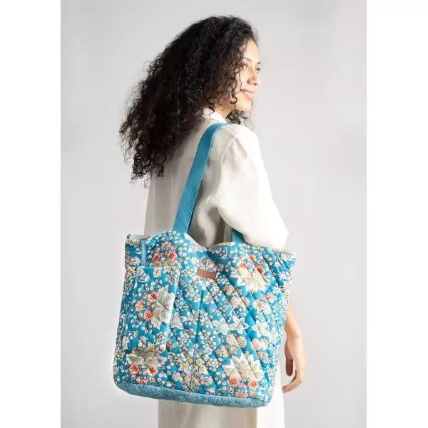 imageMaison d Hermine Shopping Bag Cotton Quilted Tote Bag with Zipper Pockets ampamp Small Pouch Grocery Bag for Work Travel Lunch44  Marquise  Blue