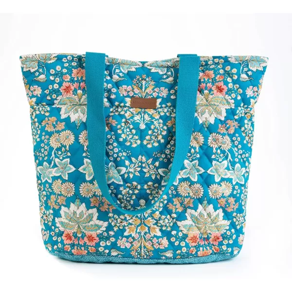 imageMaison d Hermine Shopping Bag Cotton Quilted Tote Bag with Zipper Pockets ampamp Small Pouch Grocery Bag for Work Travel Lunch44  Marquise  Blue