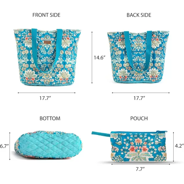 imageMaison d Hermine Shopping Bag Cotton Quilted Tote Bag with Zipper Pockets ampamp Small Pouch Grocery Bag for Work Travel Lunch44  Marquise  Blue