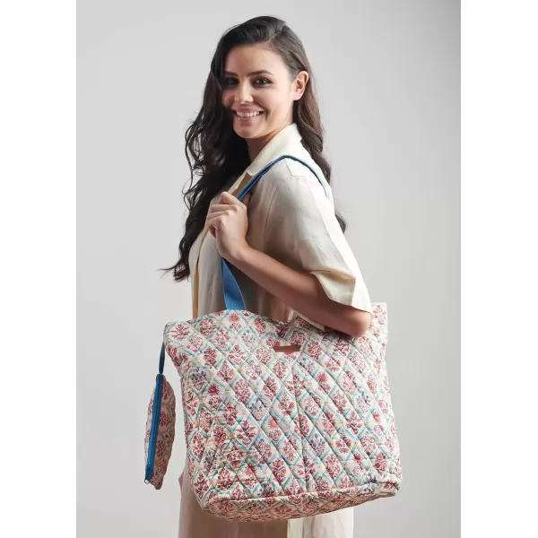 imageMaison d Hermine Shopping Bag Cotton Quilted Tote Bag with Zipper Pockets ampamp Small Pouch Grocery Bag for Work Travel Lunch47  Albane