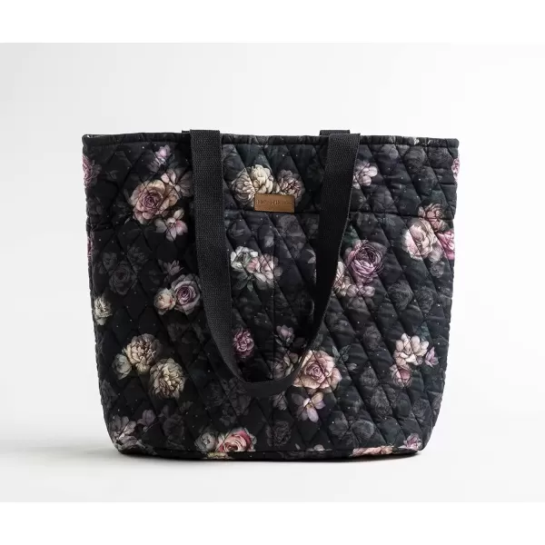 imageMaison d Hermine Shopping Bag Cotton Quilted Tote Bag with Zipper Pockets ampamp Small Pouch Grocery Bag for Work Travel Lunch5  Moody Florals