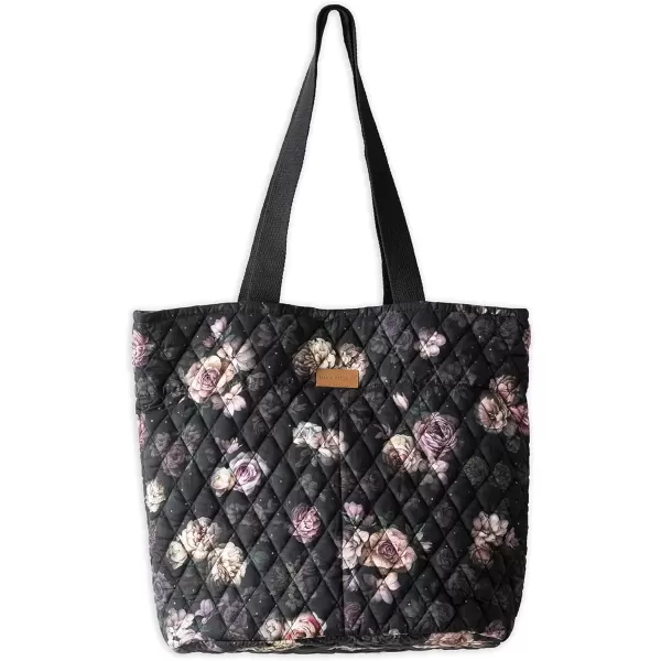 imageMaison d Hermine Shopping Bag Cotton Quilted Tote Bag with Zipper Pockets ampamp Small Pouch Grocery Bag for Work Travel Lunch5  Moody Florals