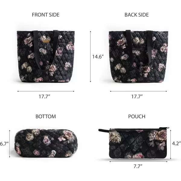 imageMaison d Hermine Shopping Bag Cotton Quilted Tote Bag with Zipper Pockets ampamp Small Pouch Grocery Bag for Work Travel Lunch5  Moody Florals